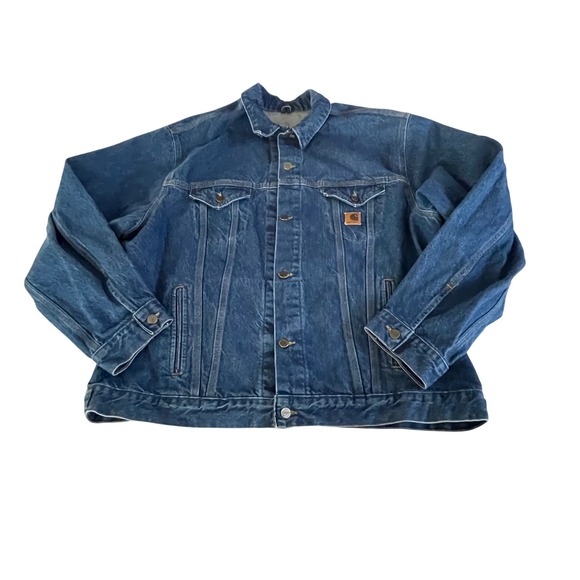 Carhartt Mens Denim Jean Jacket Trucker Style Classic Blue Workwear Size xxl